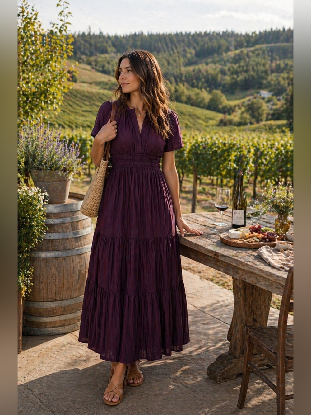 Anthropologie Deep Plum Maxi Dress with Smocked Waist